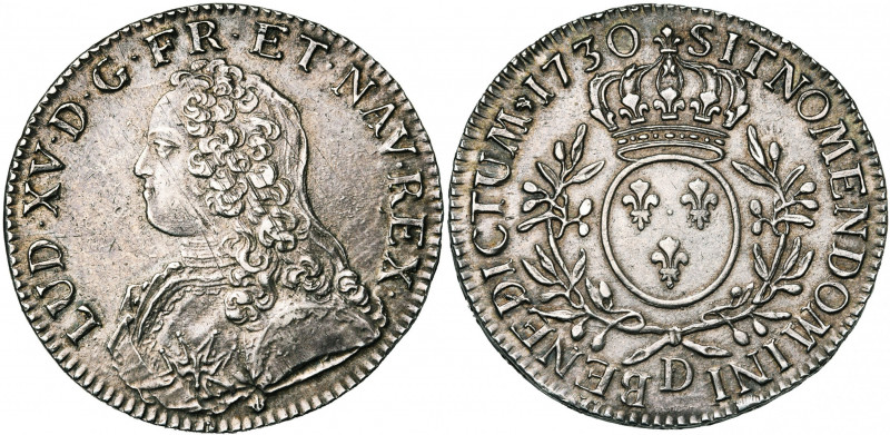 FRANCE, Royaume, Louis XV (1715-1774), AR écu aux rameaux d''olivier, 1730D, Lyo...