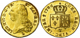 FRANCE, Royaume, Louis XVI (1774-1793), AV double louis d''or à la tête nue, 1786T, Nantes. D/ T. nue à g., les cheveux longs. R/ Ecus accolés de Fran...