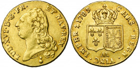 FRANCE, Royaume, Louis XVI (1774-1793), AV double louis d''or à la tête nue, 1789AA, Metz. D/ T. nue à g., les cheveux longs. R/ Ecus accolés de Franc...