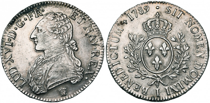 FRANCE, Royaume, Louis XVI (1774-1793), AR écu aux rameaux d''olivier, 1789I, Li...