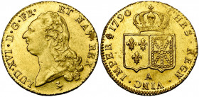 FRANCE, Royaume, Louis XVI (1774-1793), AV double louis d''or à la tête nue, 1790A, Paris. D/ T. nue à g., les cheveux longs. R/ Ecus accolés de Franc...