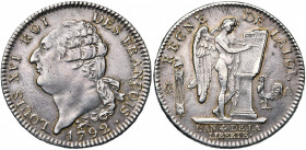 FRANCE, Constitution (1791-1792), AR écu constitutionnel, 1792A, an 4, Paris. Type FRANCOIS. D/ T. nue à g., les cheveux noués par un ruban. R/ Génie ...