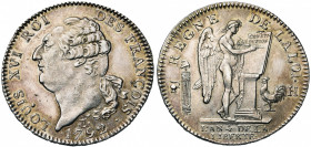 FRANCE, Constitution (1791-1792), AR écu constitutionnel, 1792H, an 4, La Rochelle. Type FRANCOIS. D/ T. nue à g., les cheveux noués par un ruban. R/ ...