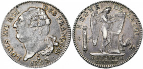 FRANCE, Convention (1792-1795), AR écu constitutionnel, 1793AA, an 5, Metz. Type FRANCOIS, frappé de janvier à mars 1793. D/ T. nue à g., les cheveux ...