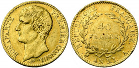 FRANCE, Consulat (1799-1804), AV 40 francs, an XIA, Paris. Gad. 1080; Fr. 479. Petits coups.
Très Beau