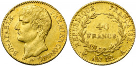 FRANCE, Consulat (1799-1804), AV 40 francs, an 12A, Paris. Gad. 1080. Petits coups.
Très Beau