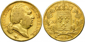 FRANCE, Louis XVIII, seconde restauration (1815-1824), AV 20 francs, 1819A, Paris. Gad. 1028; Fr. 538.
Beau à Très Beau