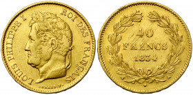 FRANCE, Louis-Philippe (1830-1848), AV 40 francs, 1834A, Paris. Gad. 1106; Fr. 557. Traces d''ajustage.
Très Beau