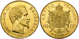 FRANCE, Napoléon III (1852-1870), AV 100 francs, 1858A, Paris. Gad. 1135; Fr. 569. Léger coup sur la tranche.
Très Beau à Superbe
