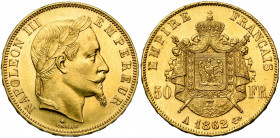 FRANCE, Napoléon III (1852-1870), AV 50 francs, 1862A, Paris. Tête laurée. Gad. 1112; Fr. 582. Léger coup sur la tranche.
presque Superbe