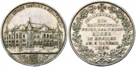 ALLEMAGNE, BREME, Ville libre, AR Taler, 1864. Inauguration de la nouvelle Bourse. J. 26I; A.K.S. 15; Dav. 627. Petits coups.
Superbe