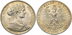 ALLEMAGNE, FRANCFORT, Ville libre, AR double Vereinstaler, 1866. J. 43; A.K.S. 4; Dav. 651. Fines griffes.
presque Superbe