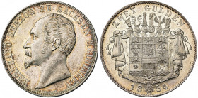 ALLEMAGNE, SAXE-MEININGEN, Bernhard II (1803-1866), AR 2 Gulden, 1854. J. 445; A.K.S. 183; Dav. 837.
Superbe à Fleur de Coin