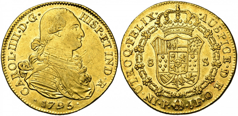 COLOMBIE, Charles IV (1788-1808), AV 8 escudos, 1795JF, Popayan. D/ B. dr. et cu...