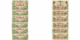 BELGIQUE, série de 6 billets de 5 francs, 3.1.1921, avec n° consécutifs et bande de liasse de 125 francs.
Neufs
