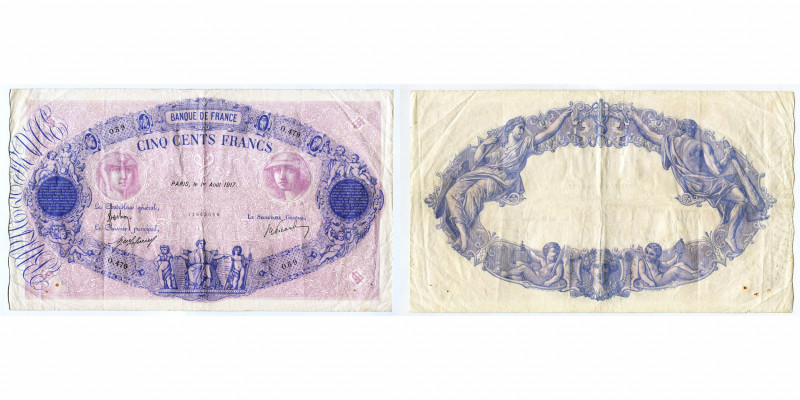 FRANCE, 500 francs, 1.08.1917. Pick 66g. Traces de plis.
Très Beau