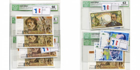 FRANCE, lot de 9 billets: 5 francs 1969; 100 francs 1978 (ICG 30), 1979 (ICG 60), 1982 (ICG 66), 1983 (ICG 63), 1994; 50 francs 1993, 1994 (ICG 63), 1...