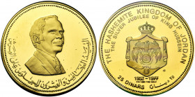 JORDAN, Hussein I (1952-1999), AV 25 dinars, 1977. 25th year of reign. Fr. 8. In original case, with certificate.
Proof