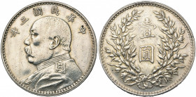 CHINA, Republic (1912-1949), AR 1 dollar, year 3 (1914). Yuan Shih-kai. Vertical reeding. Kann 646ff; Y. 329. Cleaned.
Very Fine