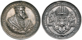 ALLEMAGNE, AR médaille, 1537, non signée (d''après H. Reinhart). Charles Quint. D/ B. de l''empereur de trois quarts de f. R/ L''écu impérial couronné...