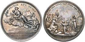ALLEMAGNE, AR médaille, 1814, Loos. Signature du Traité de Paris le 30 mai 1814. D/ La Paix sur une nuée, survolant l''Europe, ten. une corne d''abond...