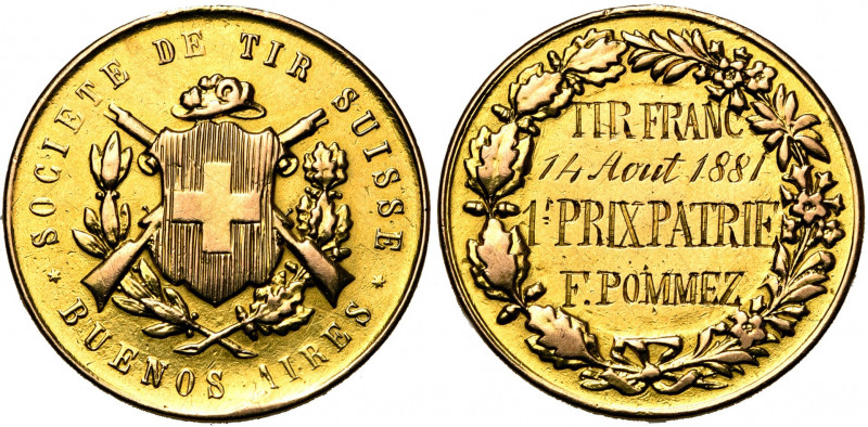 ARGENTINE, AV médaille, 1881. Premier prix de la Société de tir suisse à Buenos ...
