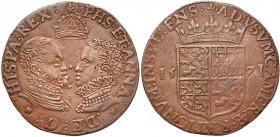 PAYS-BAS MERIDIONAUX, Cu jeton, 1571, Bruges. Chambre des Comptes de Lille. D/ B. de Philippe II et d''Anne d''Autriche f. à f., sous une couronne. R/...