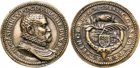 PAYS-BAS MERIDIONAUX, AE médaille, 1578, Conrad Bloc. Jean Casimir, comte palatin. D/ B. cuirassé à d., le col fraisé. R/ CONSTANTER ET SINCERE Bague ...