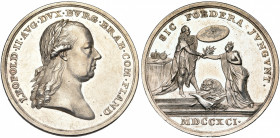 PAYS-BAS MERIDIONAUX, AR médaille, 1791, Th. van Berckel. Inauguration de Léopold II. Deuxième module. D/ T. l. à d. R/ SIC FOEDERA IVNGVNT L''empereu...