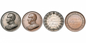 BELGIQUE, lot de 2 médailles de Braemt: 1844, 2e prix d''architecture de l''Académie royale des beaux-arts (AE, 37mm); 1845, 1er prix d''architecture ...