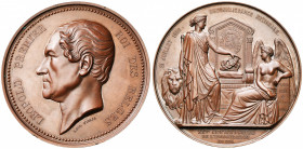 BELGIQUE, AE médaille, 1856, L. Wiener. 25e anniversaire de l''inauguration du roi. D/ T. de Léopold Ier à g. R/ La Belgique posant une couronne de ch...
