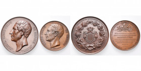 BELGIQUE, lot de 2 médailles commémorant la mort du comte Félix de Mérode, 1857, par Geefs (AE, 55 mm) et L. Wiener (AE, 68 mm).
Superbe à Fleur de C...
