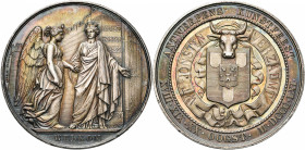 BELGIQUE, AR médaille, 1861, L. Wiener. Fêtes artistiques à Anvers. D/ La ville d''Anvers accueillant la Victoire devant les murs de la ville. R/ ANTW...