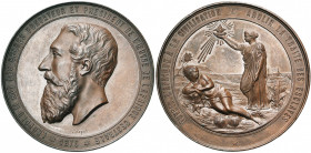 BELGIQUE, AE médaille, 1876, J.-J. Danse. Association Internationale Africaine. D/ T. de Léopold II à d. R/ OUVRIR L''AFRIQUE A LA CIVILISATION ABOLIR...
