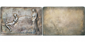 BELGIQUE, AR plaquette, 1912, Bonnetain. Mort de la comtesse de Flandre. D/ Un éphèbe ten. une lyre et une femme voilée se recueillant sur le tombeau ...