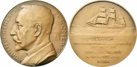 BELGIQUE, AE médaille, 1933, Samuel. Adrien de Gerlache - Premier hivernage du Belgica dans la banquise antarctique. D/ B. à g. R/ Le Belgica voguant ...
