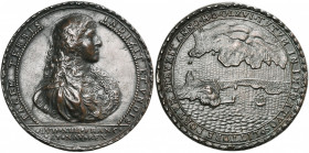 FRANCE, AE médaille, 1666, non signée. Construction du port de Sète. D/ PACEM TERRIS- INDIXIT ET VNDIS B. dr. et cuir. de Louis XIV à d., dans une cou...