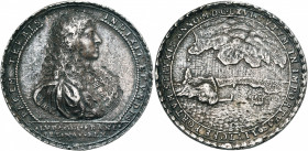 FRANCE, AR médaille, 1666, non signée. Construction du port de Sète. D/ PACEM TERRIS- INDIXIT ET VNDIS B. dr. et cuir. de Louis XIV à d., dans une cou...