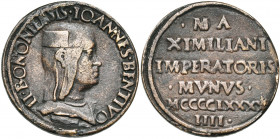 ITALIE, AE médaille, 1494, F. Francia. Govanni Bentivoglio, seigneur de Bologne. D/ B. à d., les cheveux longs,. R/ Inscription en cinq lignes. Hill 6...