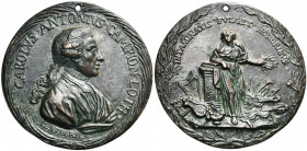 ITALIE, AE médaille, s.d., Weber. Le compositeur Carlo Antonio Campioni (1720-1788). D/ B. à d. R/ INTAMINATIS FVLGET HONORIBVS La Musique appuyée à u...