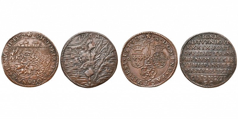 PAYS-BAS SEPTENTRIONAUX, lot de 2 jetons en cuivre, 1597, Dordrecht, Victoire de...