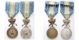 CONGO BELGE, lot de 2 médailles de l’Ordre de l’Etoile africaine, modèle unilingue en métal argenté (traces d''usure) et en bronze.