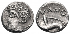 CELTIC, Central Gaul. Sequani. Circa 100-50 BC. Quinarius (Silver, 11 mm, 1.96 g, 9 h). Male head with curly hair to left. Rev. SEQVANOIOTVOS Boar sta...