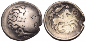 CELTIC, Central Europe. Helvetii. 2nd century BC. Stater (Electrum, 22 mm, 5.89 g, 4 h). Celticized laureate head of Apollo to right. Rev. Deconstruct...