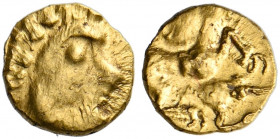 CELTIC, Central Europe. Vindelici. Late 3rd - early 2nd century BC. 1/24 Stater (Gold, 6 mm, 0.33 g, 3 h), "Androkephales Pferd I" type. Male head to ...