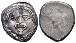 ETRURIA. Populonia. 3rd century BC. 20 Asses (Silver, 20 mm, 8.48 g). Diademed and facing head of Metus, with protruding tongue; below, OX:XO. Rev. Bl...