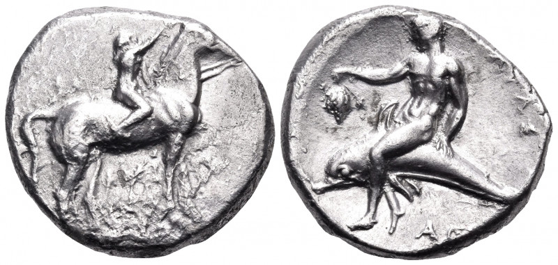 CALABRIA. Tarentum. Circa 302-280 BC. Nomos (Silver, 20.5 mm, 7.87 g, 11 h), str...