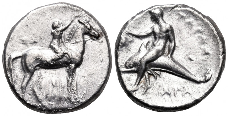 CALABRIA. Tarentum. Circa 302-280 BC. Nomos (Silver, 20.5 mm, 7.82 g, 10 h), str...