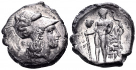 LUCANIA. Herakleia. Circa 330/25-281 BC. Nomos (Silver, 20.5 mm, 7.68 g, 7 h), signed by the engraver Atha... ˫ΗΡΑΚΛΗΙΩΝ Head of Athena to right, wear...