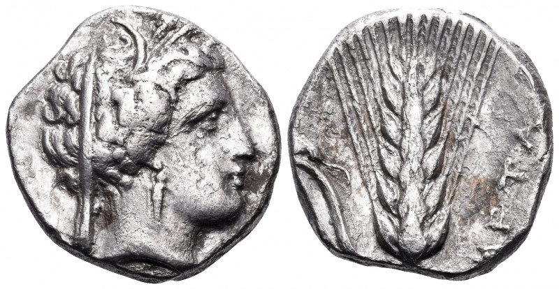 LUCANIA. Metapontum. Circa 340-330 BC. Nomos (Silver, 19 mm, 7.72 g, 7 h), struc...